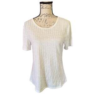 Vintage X America Cream Ribbed Stretch Short Sleeve Shirt Size Medium